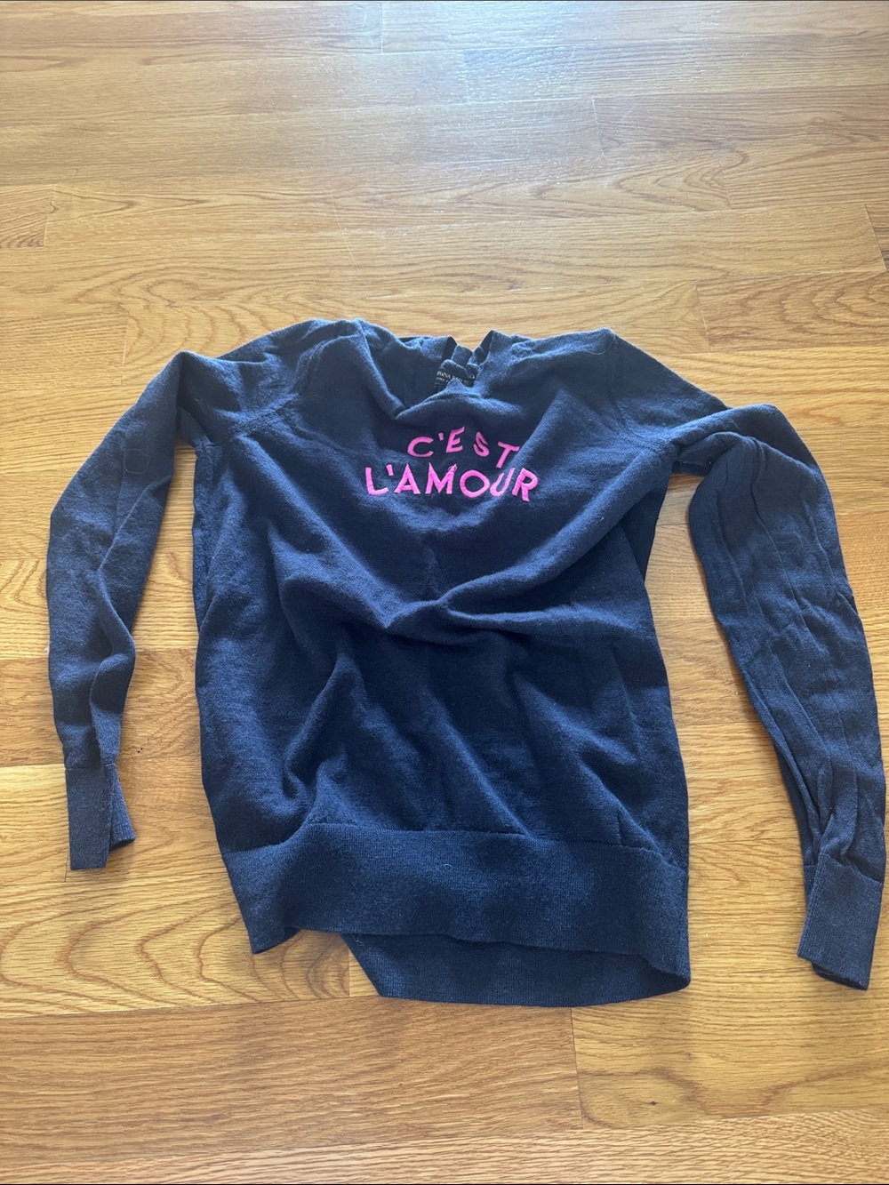 Banana Republic Navy Crewneck Sweater with Pink Script